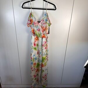 NWT City Studio Womens Lg White Floral Maxi Dress Romantic Coquette Cottage Boho